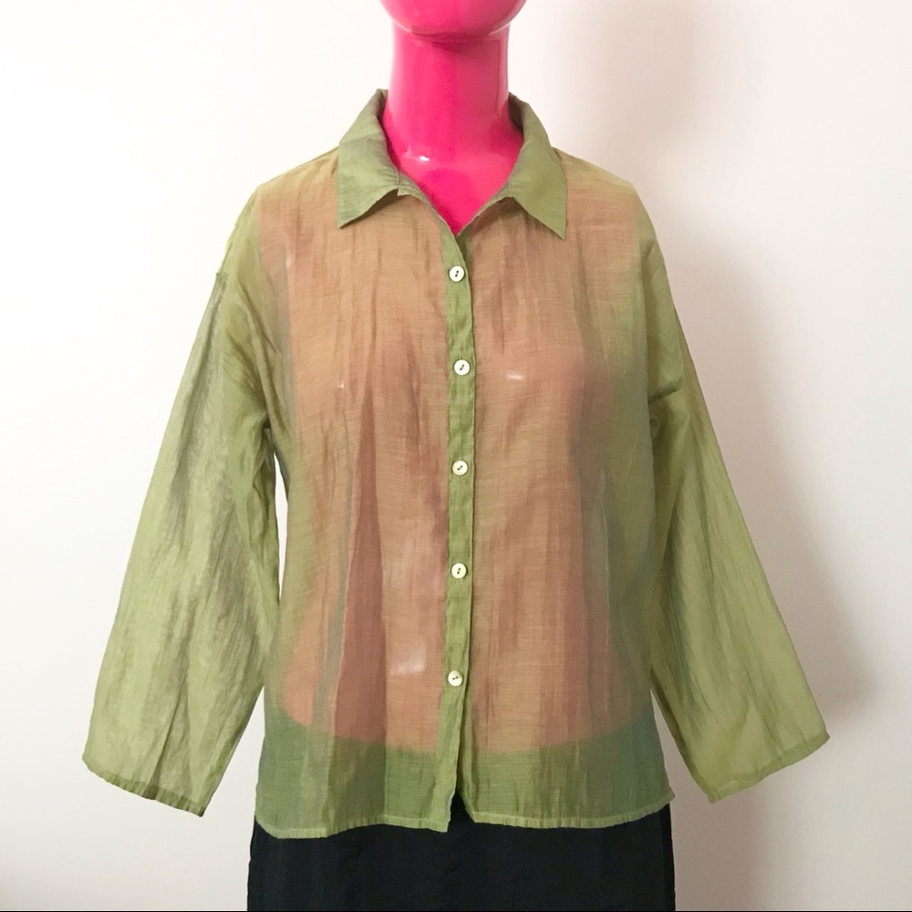 Eileen Fisher Green Relaxed Fit Button Down Shirt